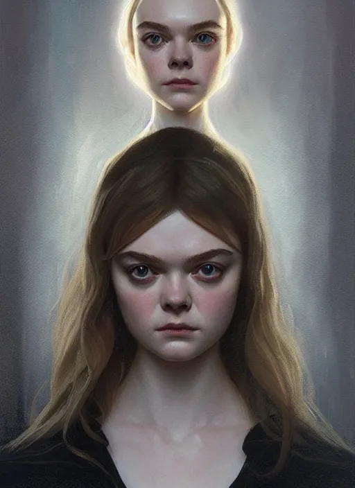 Image similar to symmetry!! portrait of elle fanning in prey, horror, fashion, dark!! intricate, elegant, highly detailed, digital painting, artstation, concept art, smooth, sharp focus, illustration, art by artgerm and greg rutkowski and alphonse mucha