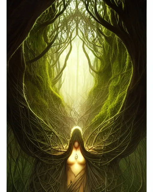 Image similar to symmetry portrait of moss king of ent of fangorn forest, glam, fae, fireflies, forest background, intricate, elegant, highly detailed, digital painting, artstation, concept art, smooth, sharp focus, illustration, darkness, art by artgerm and greg rutkowski and fra angelico and alphons mucha