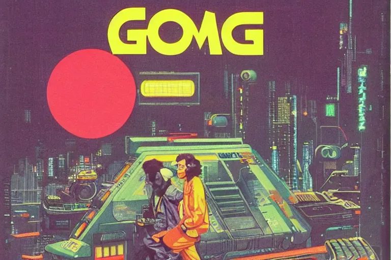 Image similar to a 1979 cover of OMNI magazine depicting a gameboy. Neo-Tokyo. Cyberpunk style art by Vincent Di Fate.