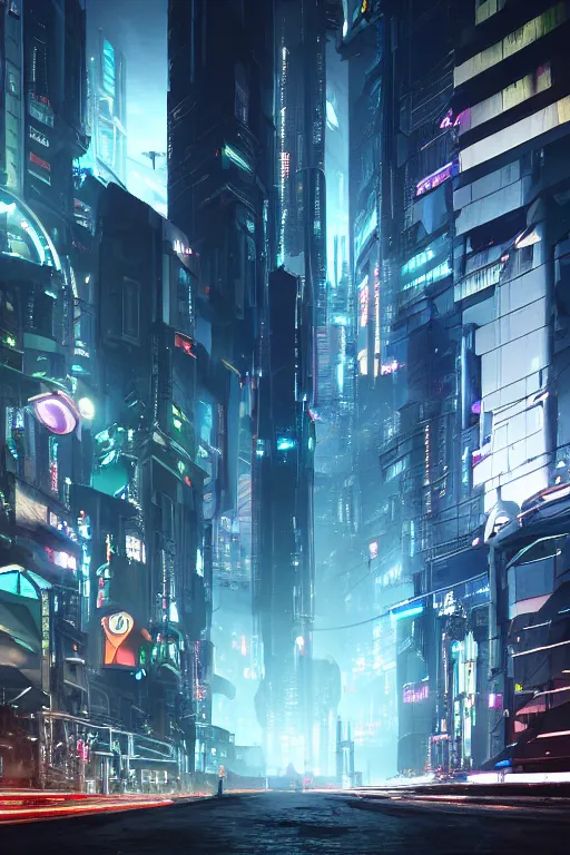 Image similar to Futuristic cyberpunk city, tracks floating in the air, high saturation, cg large scene, octane rendering, volumetric light, virtual engine