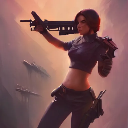 Image similar to midget with a gun, ackground by john harris + andreas rocha, artwork by charlie bowater + artgerm + anato finnstark + ross tran