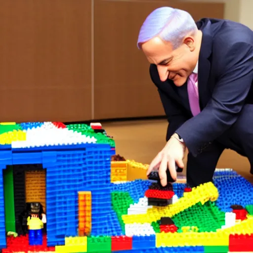 Image similar to benjamin netanyahu playing with legos