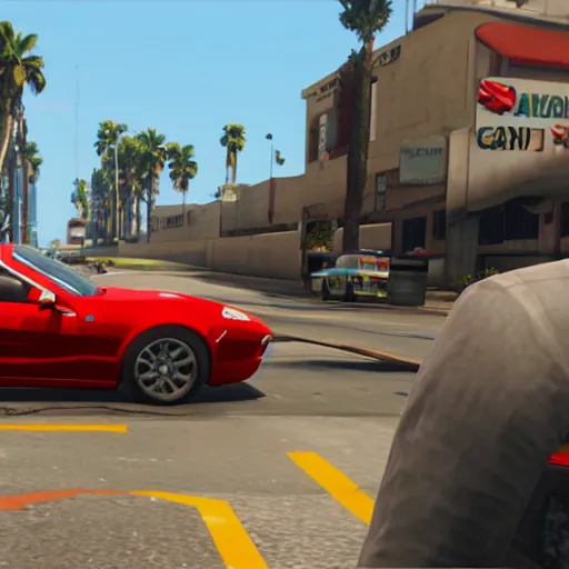 Image similar to a screenshot of GTA V with mario driving a car