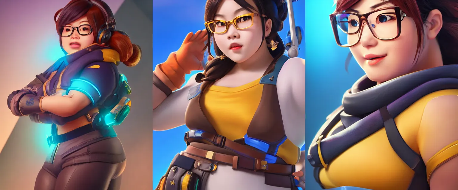 Prompt: hyperdetailed waist-up portrait of mei from overwatch as a disney pixar character, hd detailed texture, beautiful 3D render, 8k, octane render, soft lighting, hyperrealistic, sharp focus, golden hour, specularity, reflections, Mei-Ling Zhou, chubby