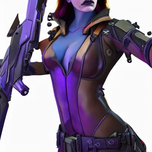Image similar to scarlet johanson as widowmaker from overwatch, realistic, 4 k, coherent, detailed face, photo