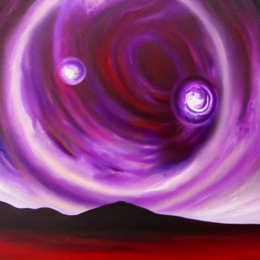 Image similar to purple mystical planet, oil painting, detailed, brush strokes, vivid, gothic, dark, brooding