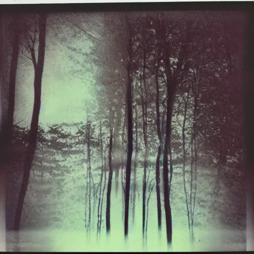 Image similar to polaroid of a surreal artsy dream scene, double exposure