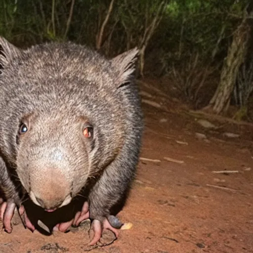 Image similar to a scary angry wombat caught on nighvision trailcam