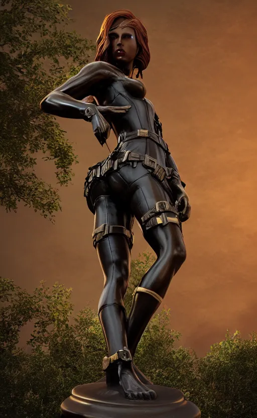 Image similar to black widow, bronze statue, unreal engine, high detailed