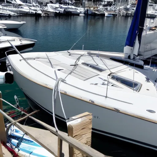 Prompt: catalina 22 docked in the marina