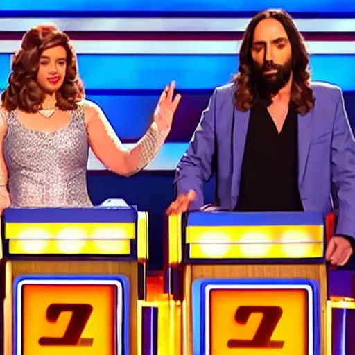 Prompt: jesus as a contestant on family feud