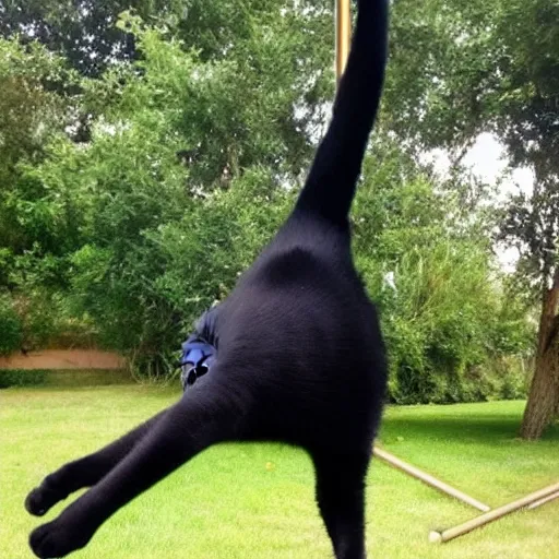 Image similar to chubby black cat doing pole dance