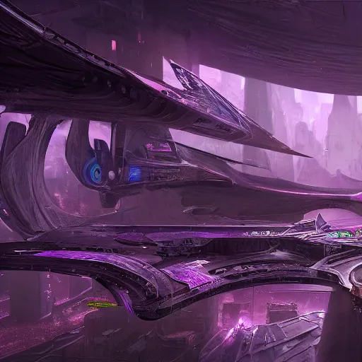 Image similar to sci fi, fantasy, hyper detailed, purple, rendered, unreal engine, concept art