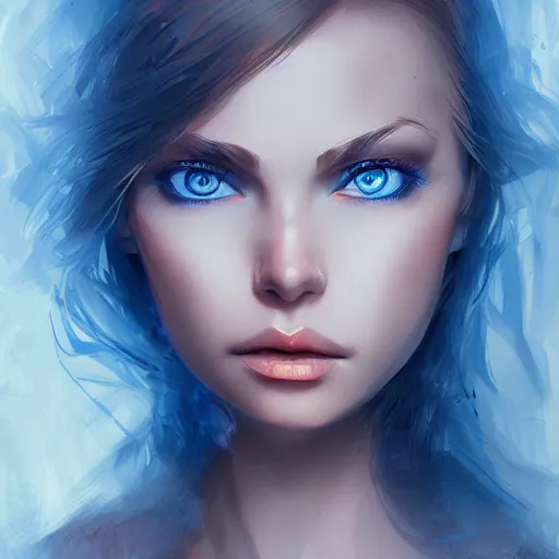 Image similar to woman with deep blue eyes, blissful stare, hypnotizing, artstation, digital art