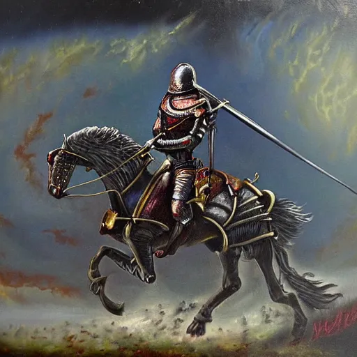 knight's untimely demise, dark fantasy, oil painting, | Stable ...
