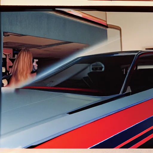 Image similar to 1985 Fox Body Mustang inside of an auto dealership, ektachrome photograph, volumetric lighting, f8 aperture, cinematic Eastman 5384 film