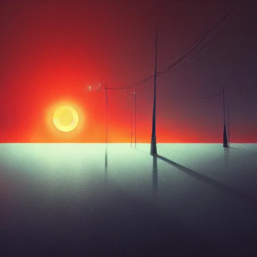 Prompt: the sun rises as a dreary night ends, landscape, digital art, inspired by alena aenami and christopher balaskas