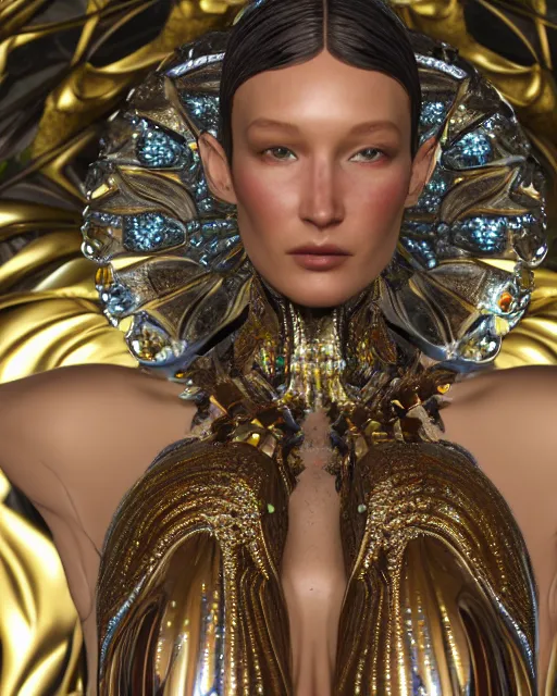 Image similar to a highly detailed metahuman 4 k close up render of an alien goddess bella hadid monument renaissance in iris van herpen dress schiaparelli in diamonds crystals swarovski and jewelry iridescent in style of alphonse mucha gustav klimt trending on artstation made in unreal engine 4