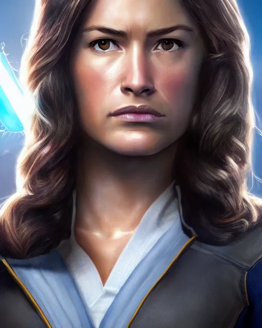 Image similar to beautiful jaina solo from star wars legends, beautiful jaina solo, without lightsaber, movie, hyper realistic, hollywood promotional image, imax, 8 k