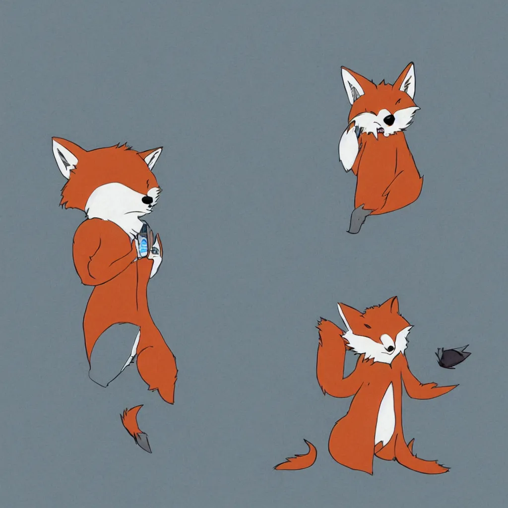 Image similar to an anthropomorphic fox wearing a hoodie by hayao miyazaki