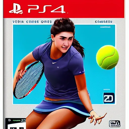 Image similar to video game box art of a ps 4 game called bianca andreescu's tennis challenge, 4 k, highly detailed cover art.