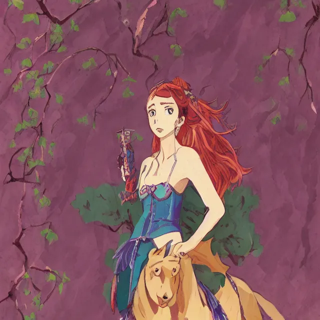 Prompt: the lone princess of the violetwood valley. this gouache painting by the award - winning mangaka has interesting color contrasts, plenty of details and impeccable lighting.