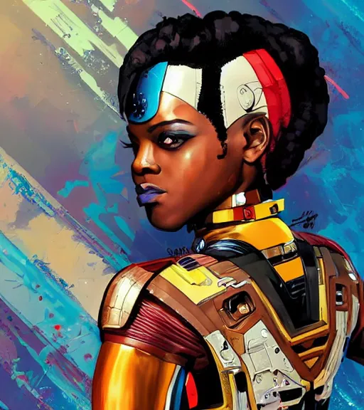 Image similar to african female android, by MARVEL comics and Sandra Chevrier, 4k