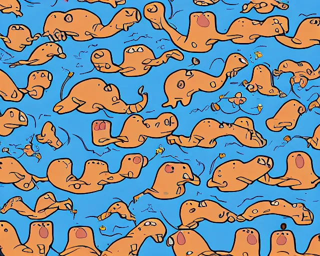 Prompt: A swarm of alien hippos animated by Pendleton Ward