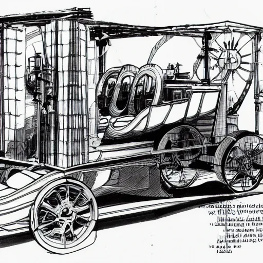 Image similar to technical drawings for the construction of the time machine car