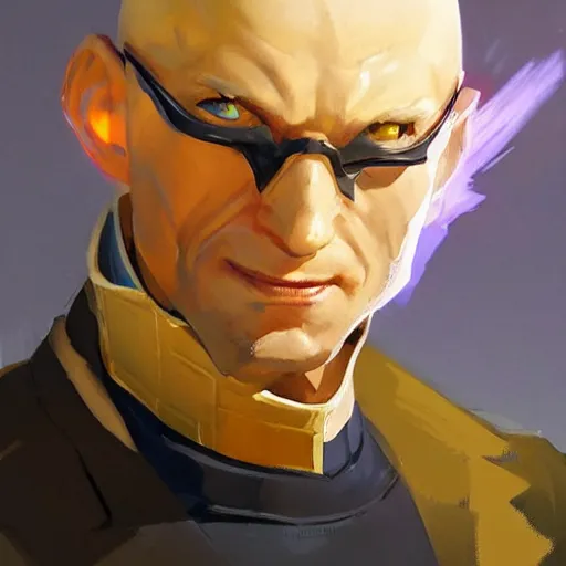 Image similar to Greg Manchess portrait painting of Professor Xavier as Overwatch character, medium shot, asymmetrical, profile picture, Organic Painting, sunny day, Matte Painting, bold shapes, hard edges, street art, trending on artstation, by Huang Guangjian and Gil Elvgren and Sachin Teng