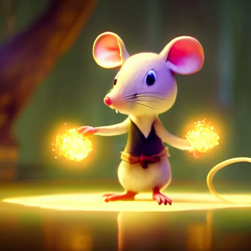 Prompt: a wholesome animation key shot of a cute cartoon mouse casting light magic, studio ghibli, pixar and disney animation, sharp, rendered in unreal engine 5, anime key art by greg rutkowski, bloom, dramatic lighting