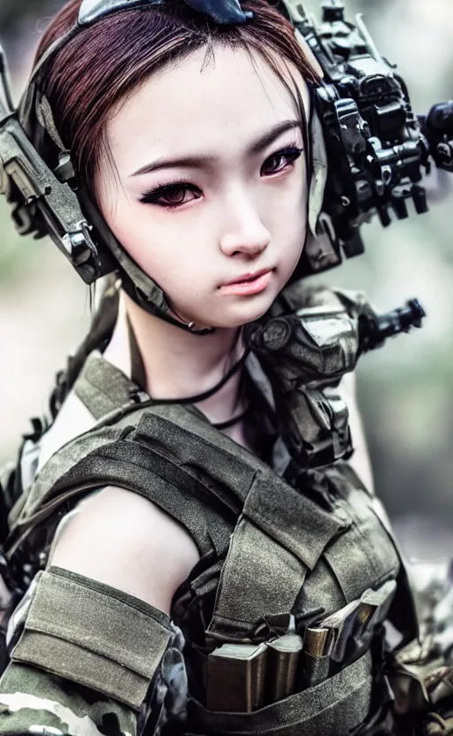 Prompt: portrait photo, highly detailed, high resolution, cosplay photo, stunning, girls frontline style, bokeh soft, 100mm, trending on instagram, by professional photographer, realistic human anatomy, real human faces, realistic military carrier, soldier clothing, modern warfare, realistic guns, shot with a canon, low saturation