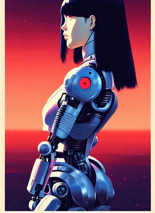 Image similar to side portrait scifi cyborg girl with robotic parts and spacesuit | | head only in center of image, audrey plaza, fine detail!! anime!! realistic shaded lighting!! poster by ilya kuvshinov katsuhiro otomo ghost - in - the - shell, magali villeneuve, artgerm, jeremy lipkin and michael garmash and rob rey