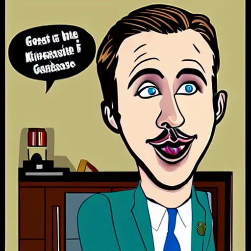 Image similar to Cartoon caricature of Ryan Gosling, silly