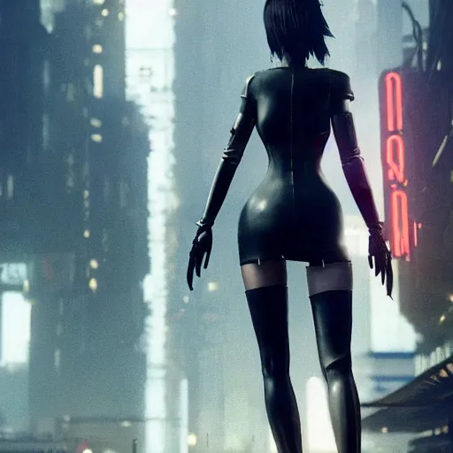 Prompt: new york city portrait of 2B nier automata wearing skin tight clothes muzzle gloomy rainy screenshot from the video game cyberpunk 2077 digital art by Greg Rutkowski, Simon Stalenhag, christopher nolan trending on Artstation, CGSociety