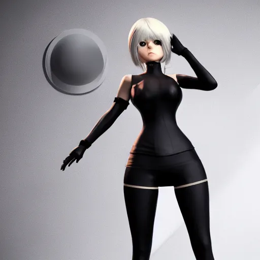 Image similar to full body portrait of 2B nier automata as trump wearing skintight clothes, trending on artstation, artstationHD, artstationHQ