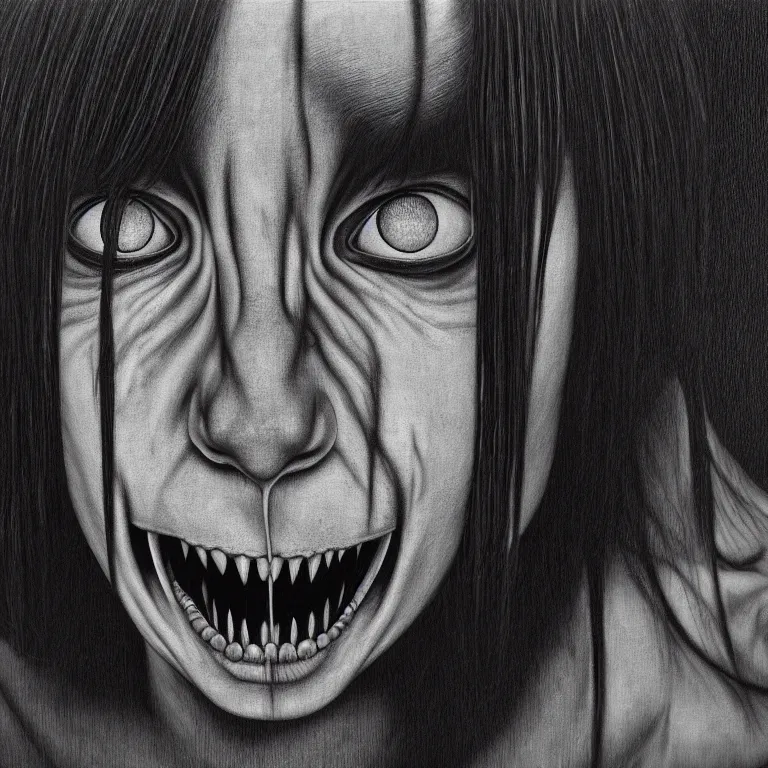 Prompt: terrors endured, sleep paralysis. by junji ito, hyperrealistic photorealism acrylic on canvas