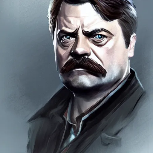 Prompt: ron swanson in dishonored concept art