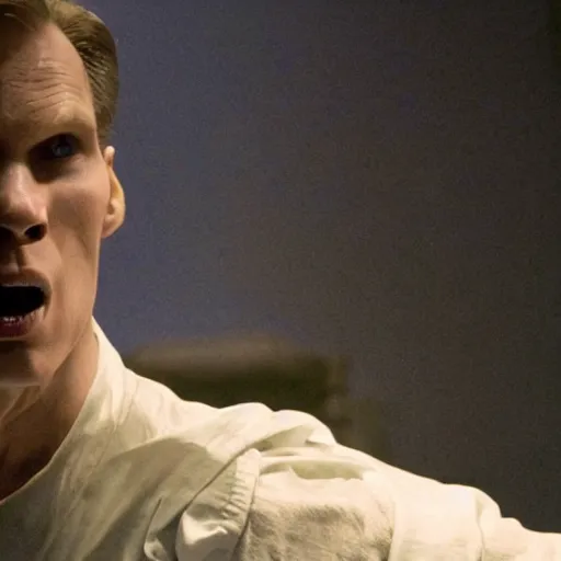 Image similar to Live Action Still of Jerma in The Exorcist, real life, hyperrealistic, ultra realistic, realistic, highly detailed, epic, HD quality, 8k resolution, body and headshot, film still