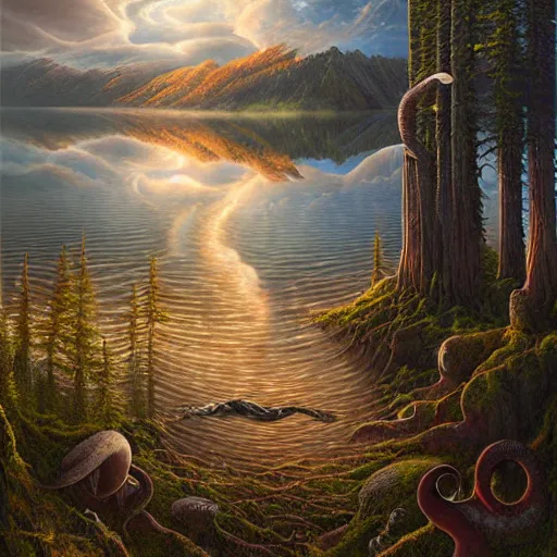 Image similar to squid lake. art by tomasz alen kopera.