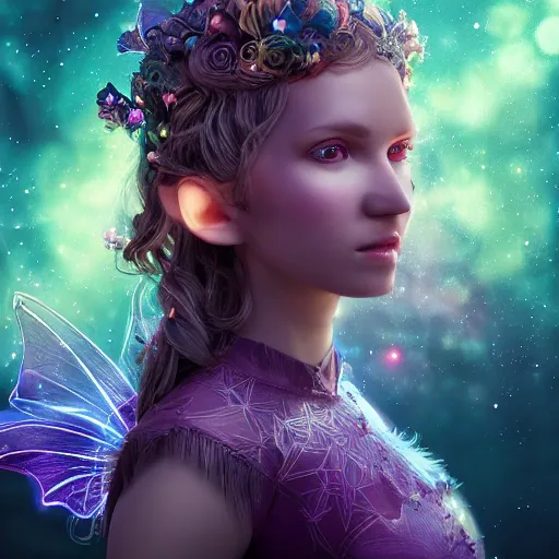 Image similar to portrait of a magical fairy made of galaxies, highly detailed, realistic, octane render, comic book art, space travel, unreal engine, sharp focus, cinematic