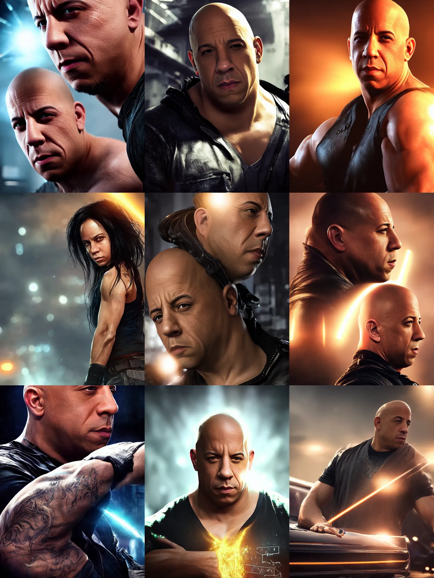 Prompt: vin diesel with long black hair, ultra realistic, lens flare, atmosphere, glow, detailed, intricate, full of colour, cinematic lighting, trending on artstation, 4 k, hyperrealistic, focused, extreme details, unreal engine 5, cinematic, masterpiece