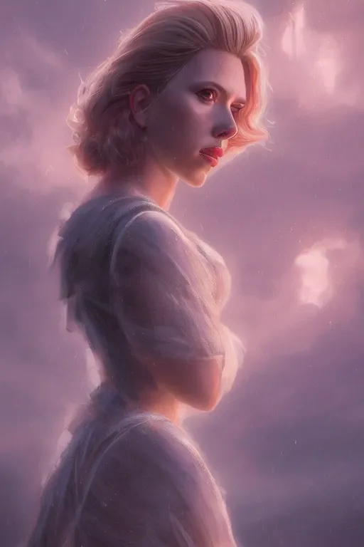 Image similar to a fancy portrait of Scarlett Johansson crystal statue by Greg Rutkowski, Sung Choi, Mitchell Mohrhauser, Maciej Kuciara, Johnson Ting, Maxim Verehin, Peter Konig, final fantasy , mythical, 8k photorealistic, cinematic lighting, HD, high details, atmospheric,