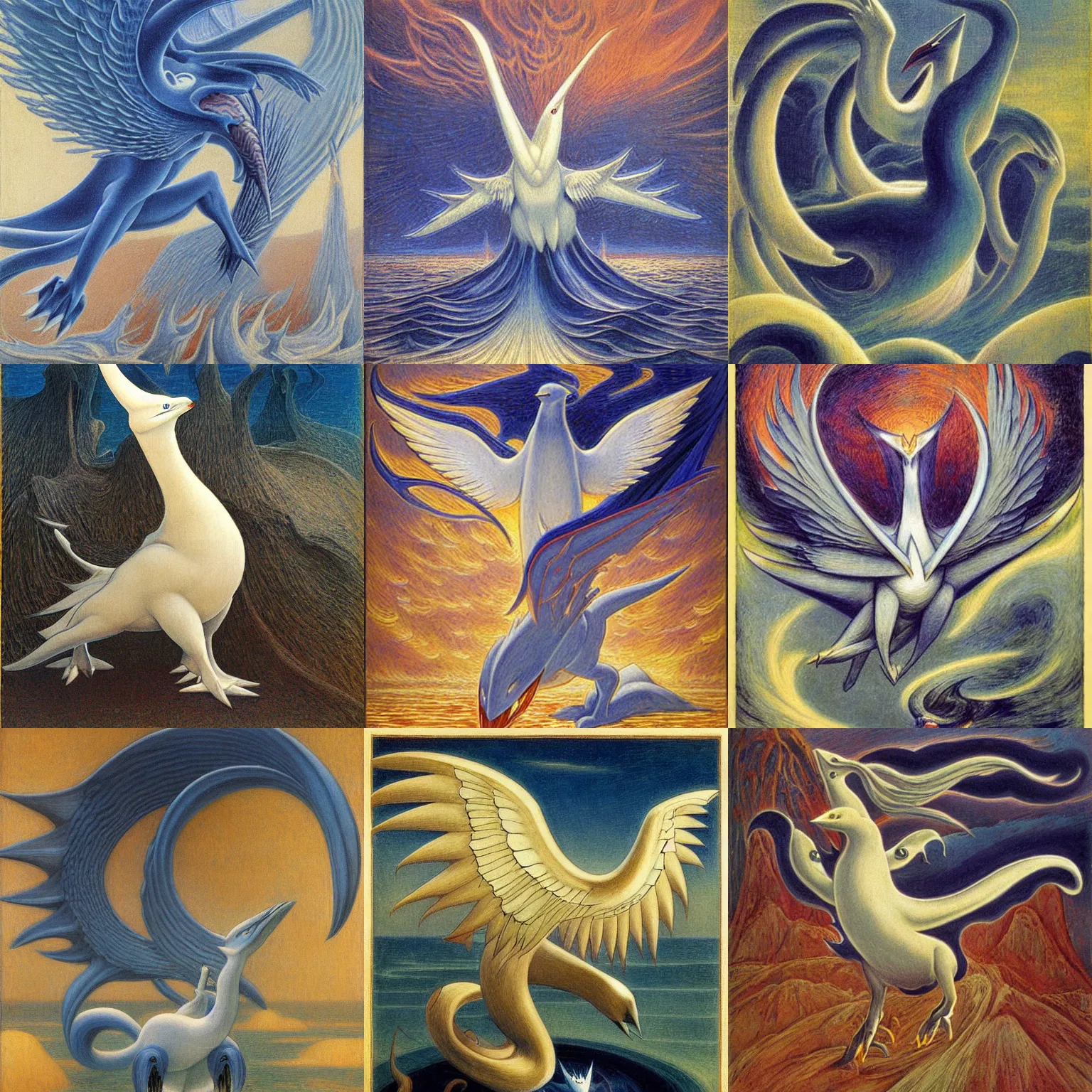 Prompt: legendary pokemon lugia by jean delville