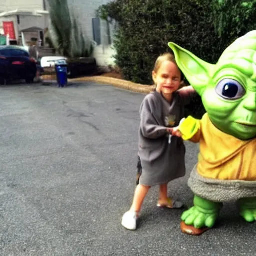 Prompt: Yoda taking a selfie with Spongebob