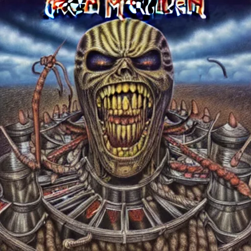 Prompt: an album cover for iron maiden record called twister of truth by derek riggs, realistic, insanely detailed illustration, hd