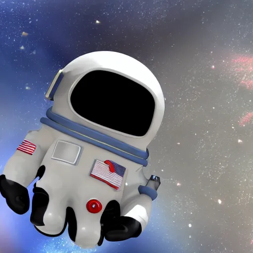 Prompt: cute astronaut penguin, helmet on, floating on space, disney style, 8 k