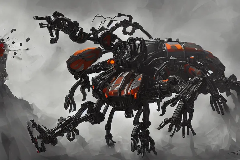 Image similar to a mechanical spider robot with guns digital painting, mixed media, trending on artstation and deviantart, epic composition, highly detailed, 8 k