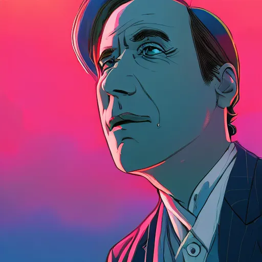 Image similar to ⁠portrait of Saul Goodman , farm field background, rich vivid colors, ambient lighting, dynamic lighting, 4k, HQ, official media, anime key visual, makoto shinkai, ilya kuvshinov, lois van baarle, rossdraws, detailed, trending on artstation