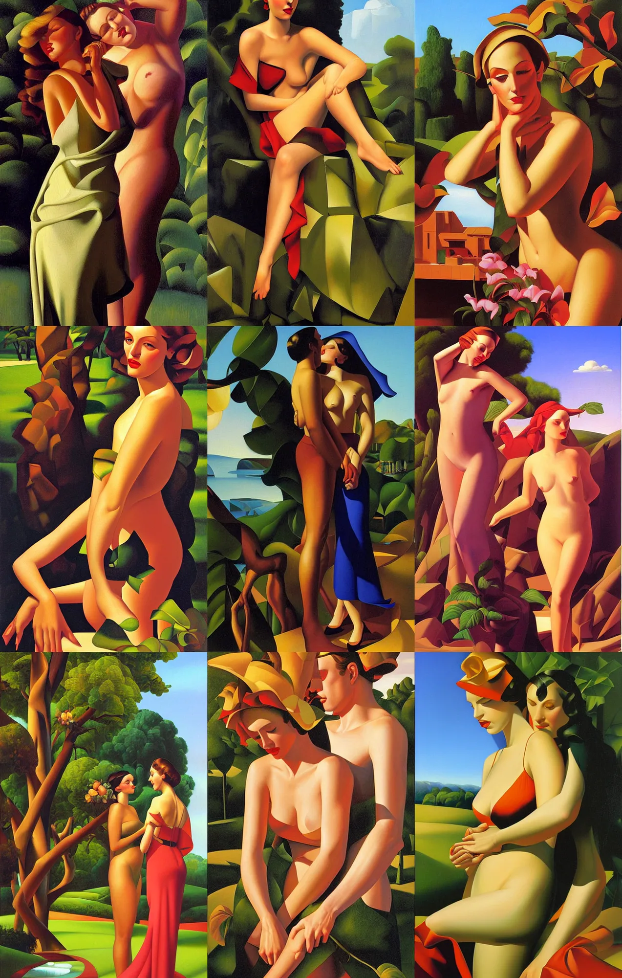 Prompt: landscape painting by greg hildebrandt and tamara de lempicka